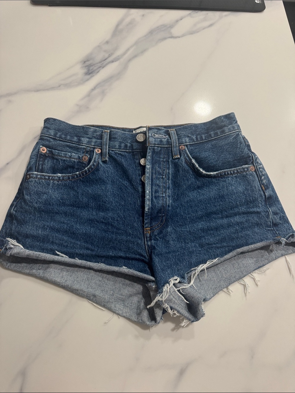 AGOLDE Classic High-Waist Dark Blue Denim Shorts